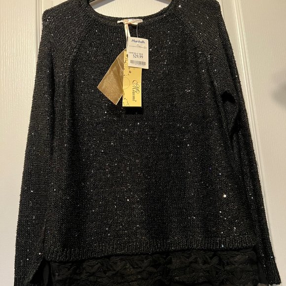 Mirumi-NWT-Long sleeve Sparkle Sweater-Sheer-Lace-Medium-Open Back-Long in back - Picture 3 of 14